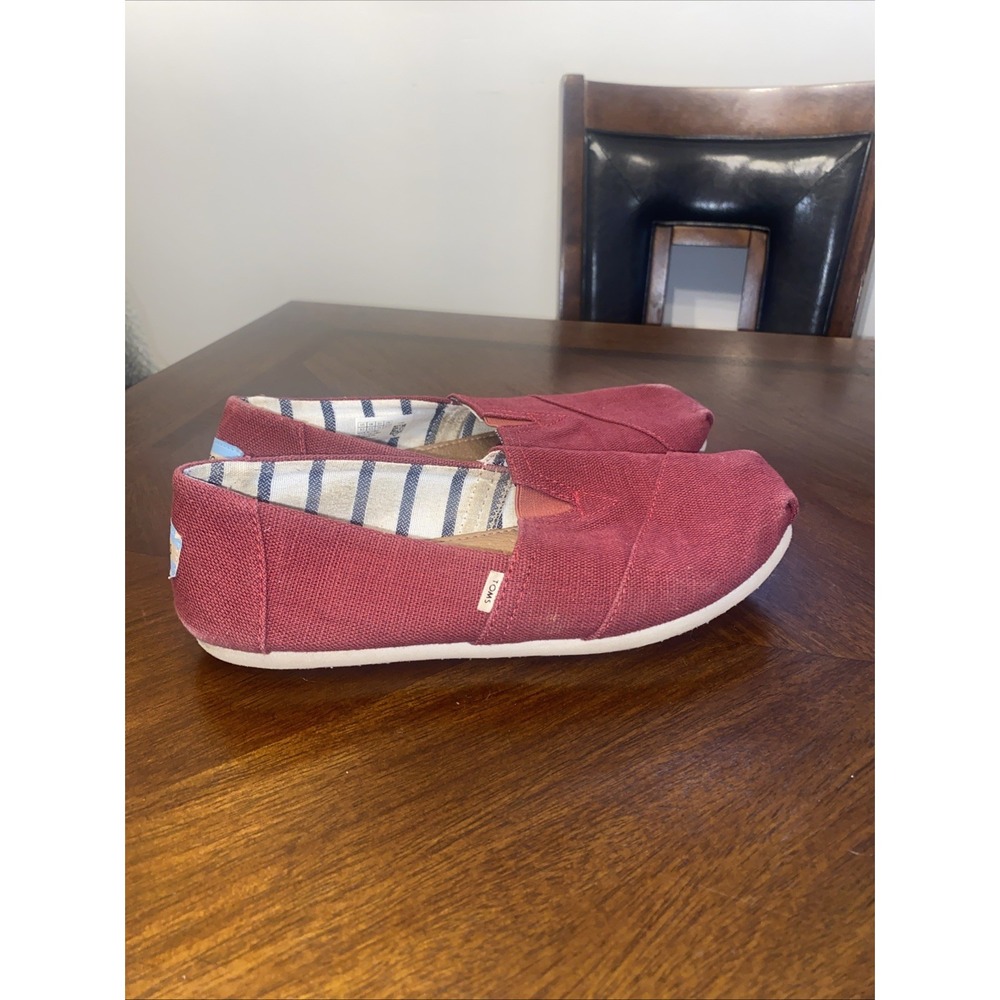 TOMS Womens 8.5 Burgundy Red Canvas Slip On Alpargata Flats Casual